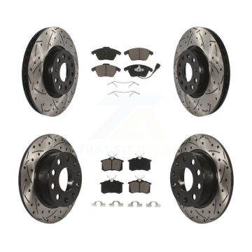 Front Rear Coated Drill Slot Disc Brake Rotor Ceramic Pad Kit For Volkswagen Jetta Beetle KDC-100643