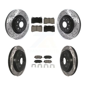 Front Rear Coated Drilled Slotted Disc Brake Rotors And Ceramic Pads Kit For Cadillac CTS KDC-100646