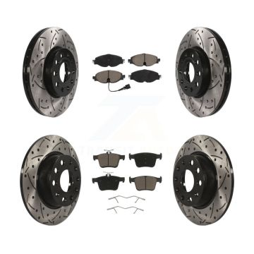 Front Rear Drilled Slot Brake Rotor & Ceramic Pad Kit For Volkswagen Taos Audi A3 Quattro KDC-100652