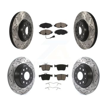 Front Rear Coated Drilled Slotted Disc Brake Rotors & Ceramic Pad Kit For Audi TT Quattro KDC-100654