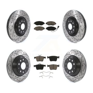 Front Rear Coated Drill Slot Disc Brake Rotor Ceramic Pad Kit For Volkswagen Tiguan Jetta KDC-100655