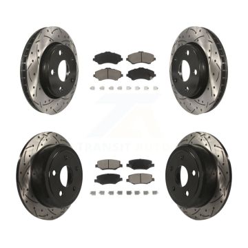 Front Rear Coated Drilled Slotted Disc Brake Rotor & Ceramic Pad Kit For Jeep Wrangler JK KDC-100658