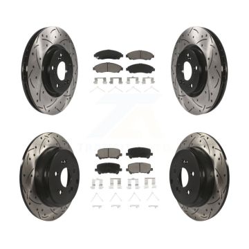 Front Rear Coat Drill Slot Disc Brake Rotor Ceramic Pad Kit For Honda Pilot Acura MDX ZDX KDC-100675