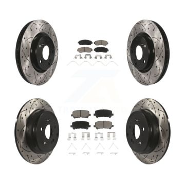 Front Rear Coated Drill Slot Disc Brake Rotor Ceramic Pad Kit For 2011-2014 Honda Odyssey KDC-100676