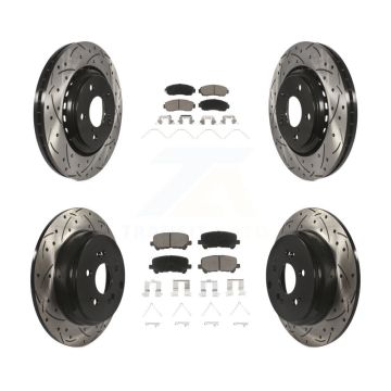 Front Rear Coated Drill Slot Disc Brake Rotor Ceramic Pad Kit For 2015-2017 Honda Odyssey KDC-100677