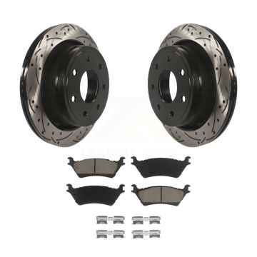 Rear Drilled Slot Brake Rotors Ceramic Pad Kit For 2012-2014 Ford F-150 With 7 Lug Wheels KDC-100693