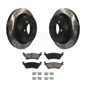Rear Coated Drilled Slotted Disc Brake Rotors And Ceramic Pads Kit For Ford F-150 KDC-100694