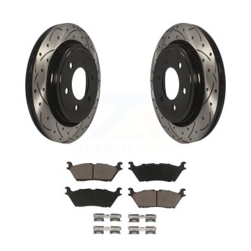 Rear Drilled Slot Brake Rotors Ceramic Pad Kit For Ford F-150 With Electric Parking KDC-100697