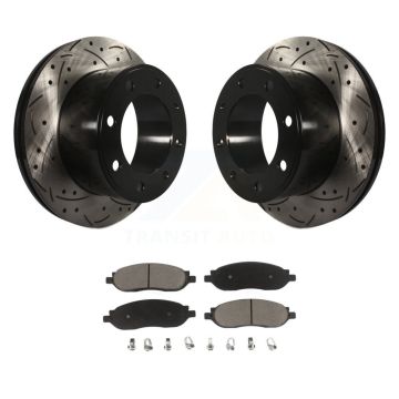 Rear Drilled Slot Brake Rotor & Ceramic Pad Kit For 2005-2007 Ford F-350 Super Duty F-250 KDC-100700