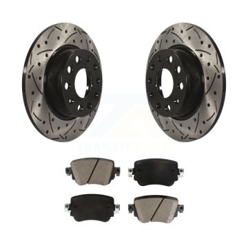 Rear Drilled Slot Brake Rotor & Ceramic Pad Kit For Volkswagen Golf SportWagen Passat GTI KDC-100712