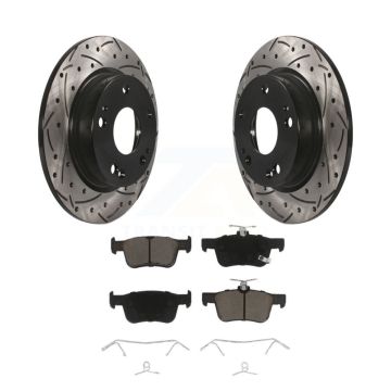 Rear Coated Drilled Slotted Disc Brake Rotors And Ceramic Pads Kit For Honda Civic KDC-100740