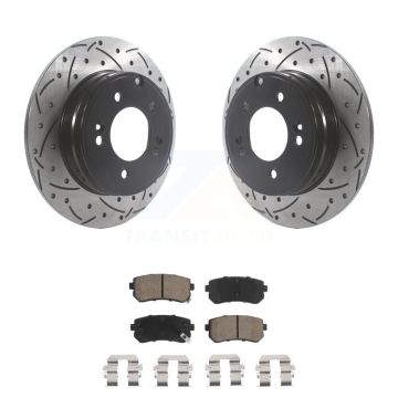 Rear Coated Drilled Slot Disc Brake Rotor & Ceramic Pad Kit For Hyundai Sonata Kia Optima KDC-100768