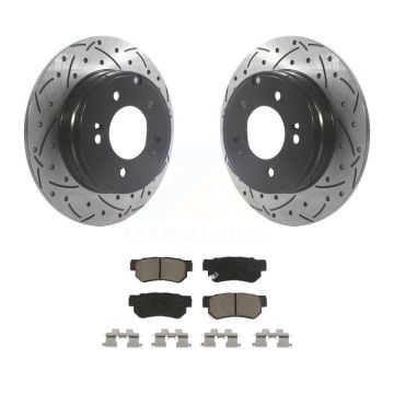 Rear Coated Drilled Slotted Disc Brake Rotors And Ceramic Pad Kit For Hyundai Sonata 3.3L KDC-100773