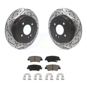 Rear Coated Drilled Slotted Disc Brake Rotors And Ceramic Pad Kit For 2011 Hyundai Accent KDC-100775