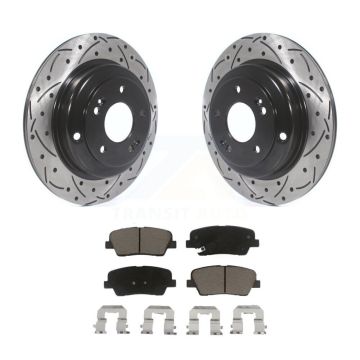 Rear Coated Drilled Slotted Disc Brake Rotors & Ceramic Pad Kit For Hyundai Genesis Coupe KDC-100777