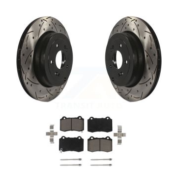 Rear Coated Drilled Slotted Disc Brake Rotors & Ceramic Pad Kit For Hyundai Genesis Coupe KDC-100778