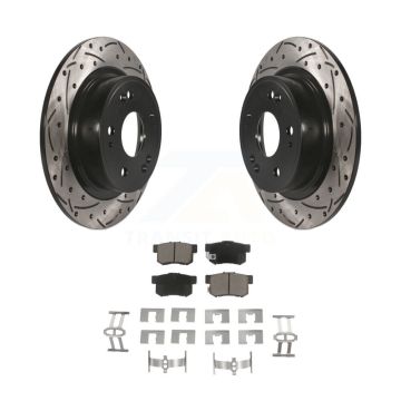Rear Coated Drilled Slotted Disc Brake Rotor & Ceramic Pad Kit For Honda Accord Acura ILX KDC-100783