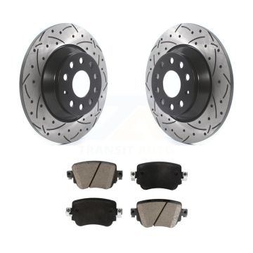 Rear Coated Drilled Slot Disc Brake Rotor & Ceramic Pad Kit For 2016-2018 Audi Q3 Quattro KDC-100825