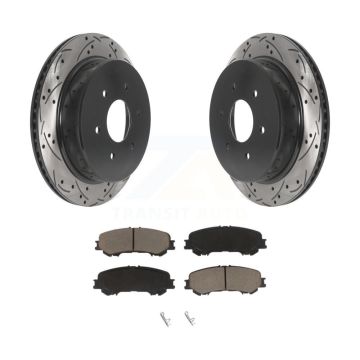 Rear Coated Drilled Slotted Disc Brake Rotor & Ceramic Pad Kit For 2017-2023 Nissan TITAN KDC-100844