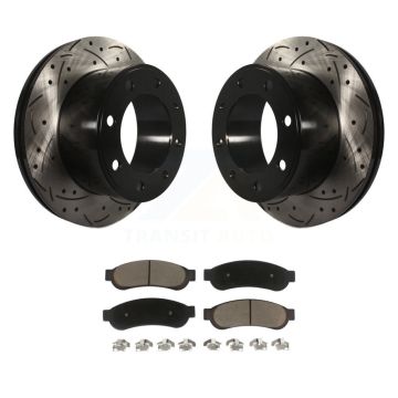 Rear Coated Drilled Slot Disc Brake Rotor Ceramic Pad Kit For Ford F-250 Super Duty F-350 KDC-100848