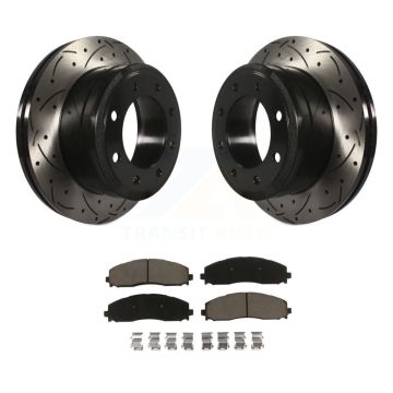 Rear Coated Drilled Slot Disc Brake Rotor Ceramic Pad Kit For Ford F-350 Super Duty F-250 KDC-100875