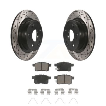 Rear Coated Drilled Slotted Disc Brake Rotor & Ceramic Pad Kit For Honda Accord Acura TSX KDC-100885