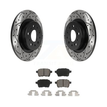 Rear Coated Drilled Slotted Disc Brake Rotors And Ceramic Pad Kit For 2014-2020 Fiat 500L KDC-100891