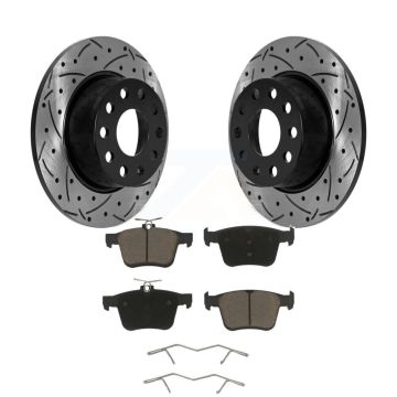 Rear Coated Drilled Slotted Disc Brake Rotors & Ceramic Pad Kit For Volkswagen Jetta Taos KDC-100908