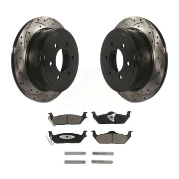 Rear Coated Drilled Slot Disc Brake Rotors Ceramic Pad Kit For Ford F-150 Lincoln Mark LT KDC-100924