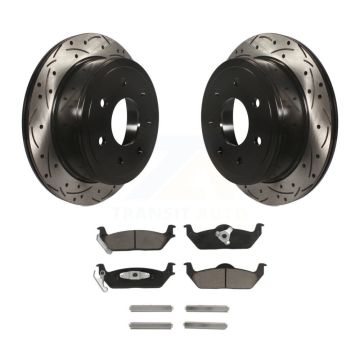 Rear Coated Drilled Slot Disc Brake Rotors Ceramic Pad Kit For Ford F-150 Lincoln Mark LT KDC-100925