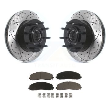 Front Drilled Slot Disc Brake Rotor Hub & Ceramic Pad Kit For Ford F-350 Super Duty F-250 KDC-100934