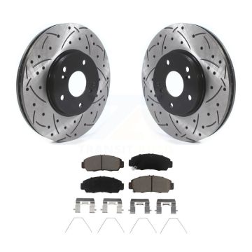 Front Coated Drilled Slotted Disc Brake Rotors Ceramic Pad Kit For Honda Accord Acura TSX KDC-100937