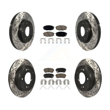 Front Rear Coated Drill Slot Disc Brake Rotor Ceramic Pad Kit For Hyundai Kona Kia Seltos KDC-100938