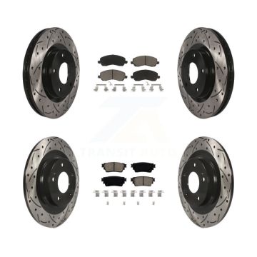 Front Rear Coated Drilled Slot Disc Brake Rotors Ceramic Pad Kit For Mitsubishi Outlander KDC-100940