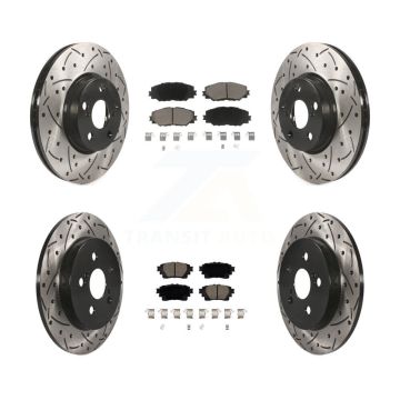 Front Rear Coat Drill Slot Disc Brake Rotors Ceramic Pad Kit For 2019 Toyota Corolla 1.8L KDC-100943