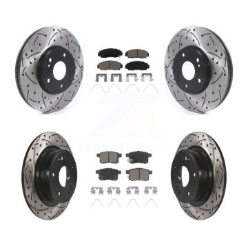 Front Rear Coated Drill Slot Disc Brake Rotors Ceramic Pad Kit For Honda Accord Acura TSX KDC-100944
