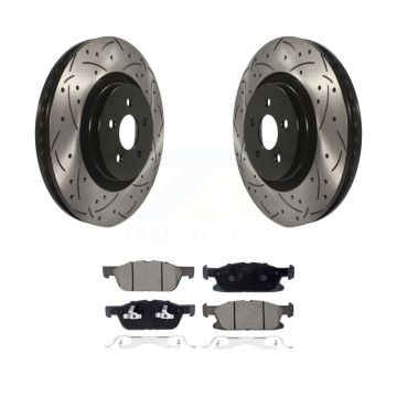 Front Drill Slot Brake Rotor Ceramic Pad Kit For Lincoln Nautilus With Vented Rear Rotors KDC-100952