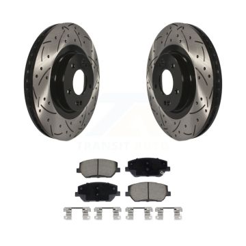 Front Coated Drilled Slot Disc Brake Rotor Ceramic Pad Kit For 2019-2020 Hyundai Santa Fe KDC-100953