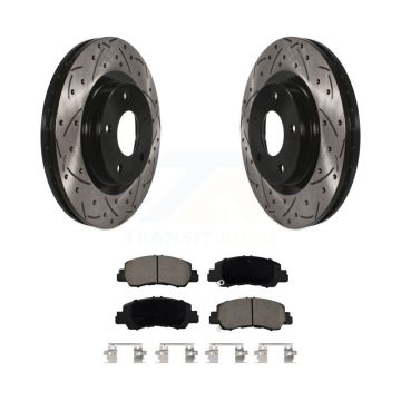 Front Coated Drilled Slot Disc Brake Rotor & Ceramic Pad Kit For Mitsubishi Eclipse Cross KDC-100954