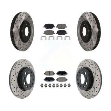 Front Rear Coated Drilled Slotted Disc Brake Rotors And Ceramic Pads Kit For Jeep Compass KDC-100969