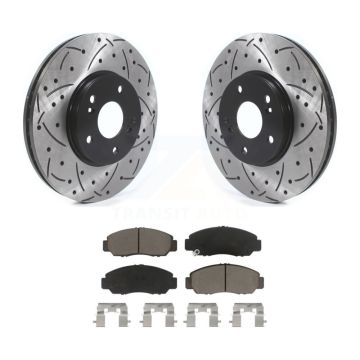 Front Coated Drilled Slotted Disc Brake Rotors And Ceramic Pads Kit For Honda Accord KDC-100974