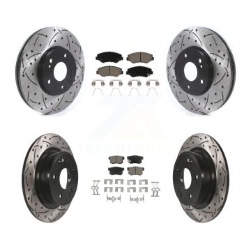 Front Rear Coated Drilled Slotted Disc Brake Rotors And Ceramic Pads Kit For Honda Accord KDC-100977