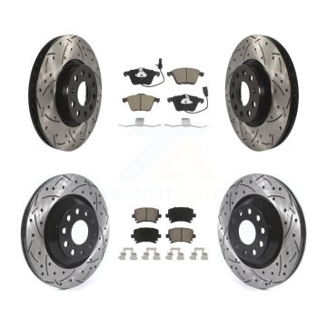 Front Rear Coated Drilled Slotted Disc Brake Rotors And Ceramic Pad Kit For Volkswagen CC KDC-100978
