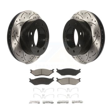Front Drill Slot Brake Rotors Ceramic Pad Kit For Ford F-450 Super Duty With 8 Lug Wheels KDC-100981