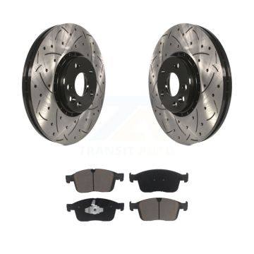 Front Coated Drilled Slotted Disc Brake Rotors And Ceramic Pads Kit For Volvo XC60 KDC-100982