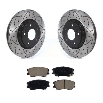 Front Coated Drilled Slotted Disc Brake Rotors And Ceramic Pads Kit For Kia Soul EV KDC-100985