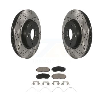 Front Coated Drilled Slotted Disc Brake Rotors And Ceramic Pads Kit For Honda CR-V KDC-100986