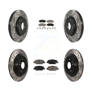 Front Rear Coated Drilled Slotted Disc Brake Rotors And Ceramic Pads Kit For Honda CR-V KDC-100991