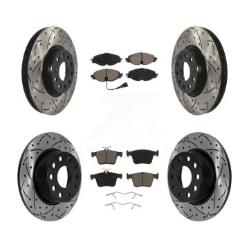Front Rear Drill Slot Disc Brake Rotors Ceramic Pad Kit For 2022-2023 Volkswagen Taos FWD KDC-100999