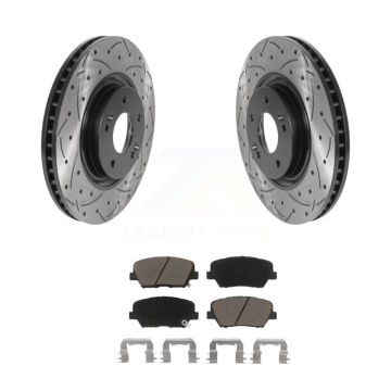Front Coated Drilled Slotted Disc Brake Rotors Ceramic Pad Kit For 2019-2022 Hyundai Nexo KDC-101013